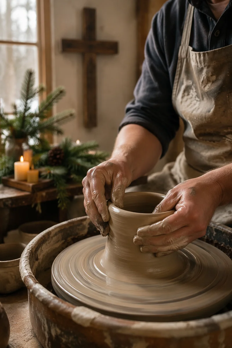 Potter Hands Shaping Clay with Christian Hope