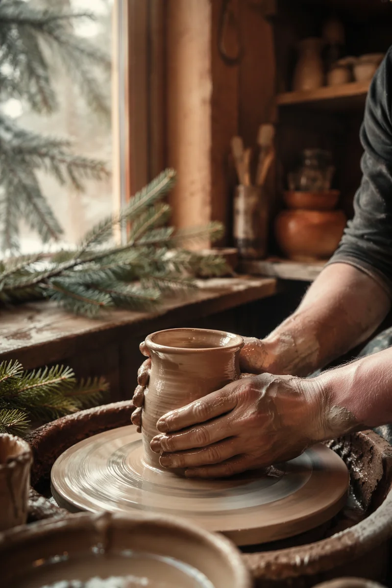 Potter Hands Shaping Clay in Morning Light