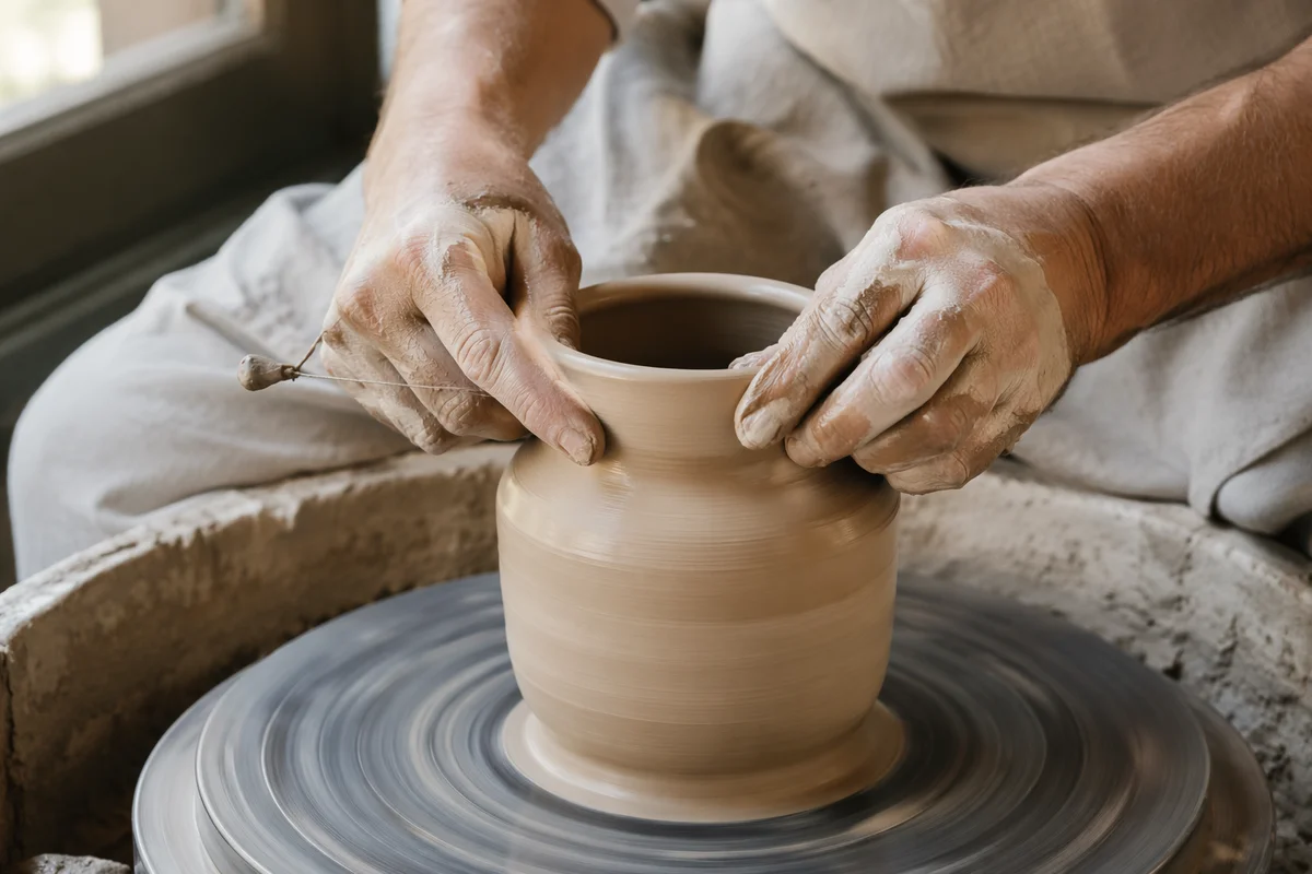 Potter Hands Shaping Clay Vessel