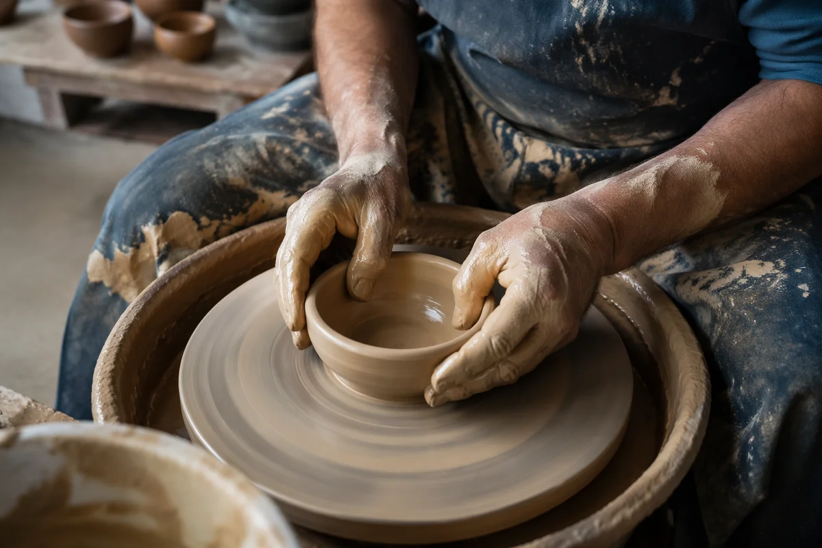 Potter Hands Shaping Clay Bowl