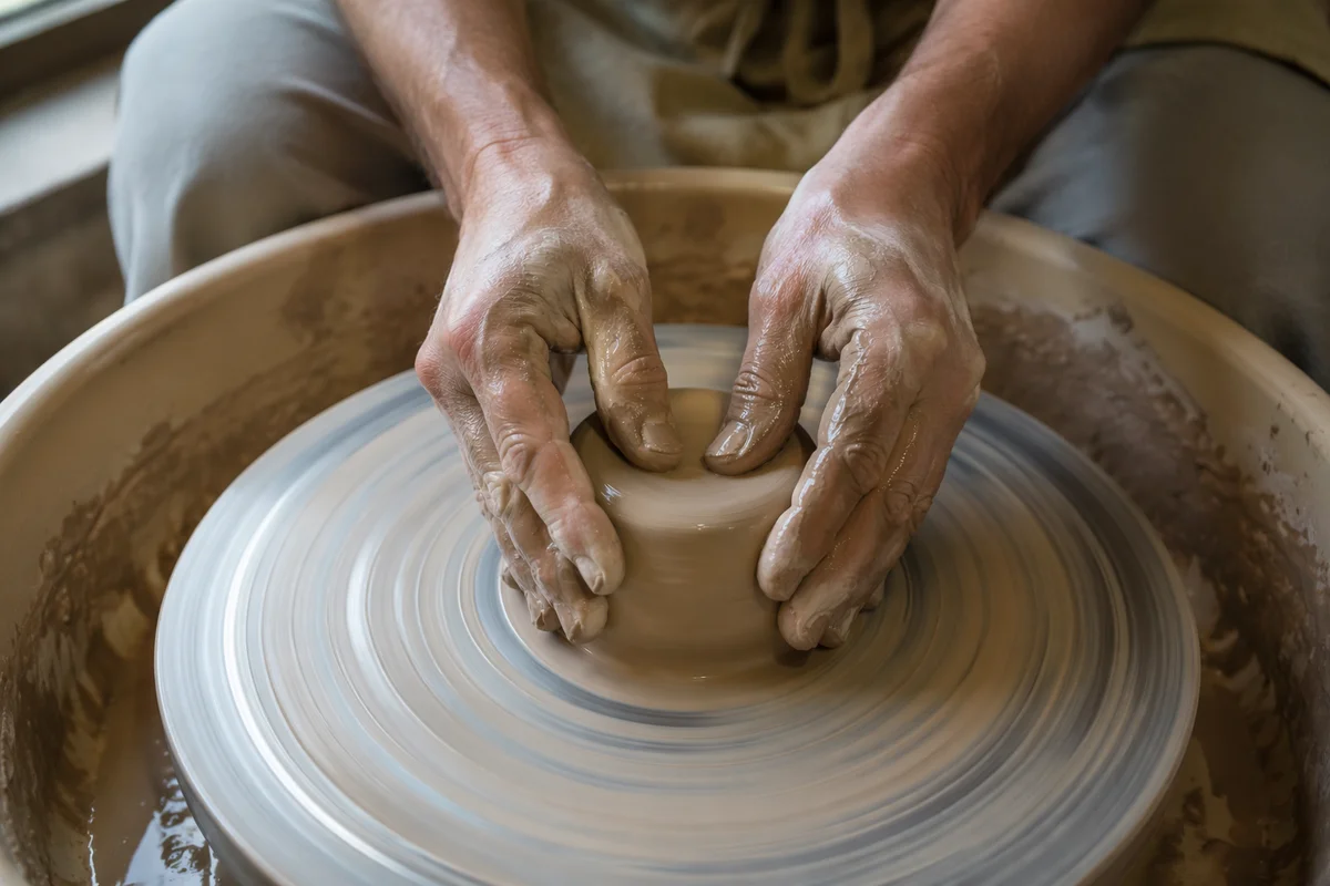 Potter Hands Shaping Wet Clay