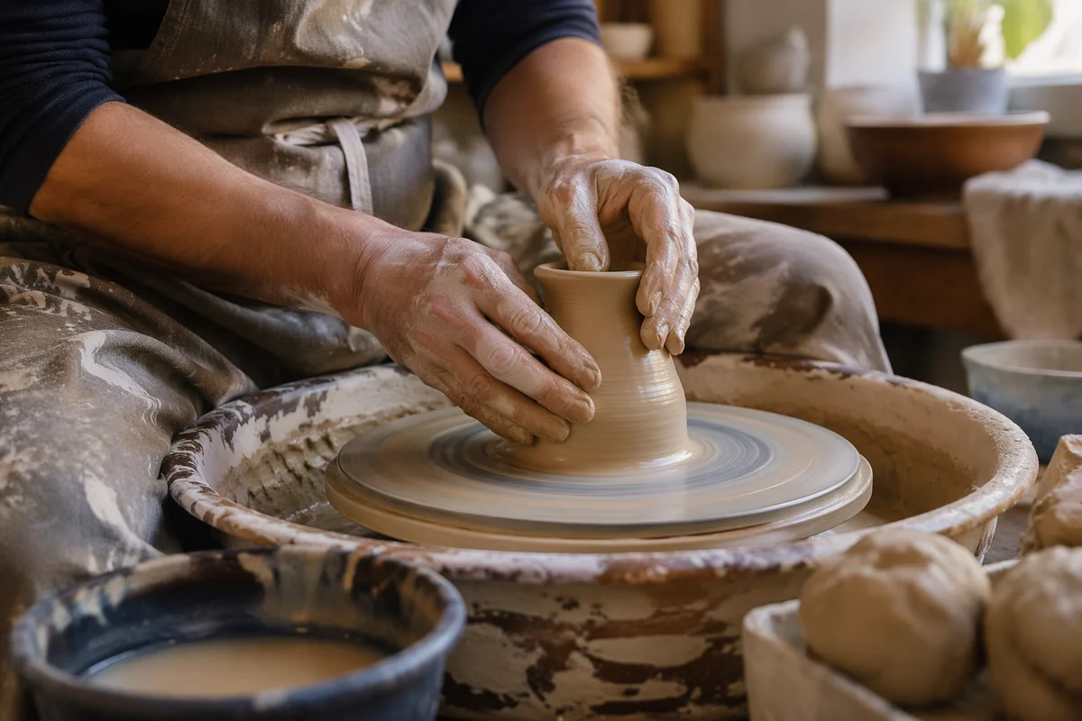 Potter Hands Shaping Clay Vessel