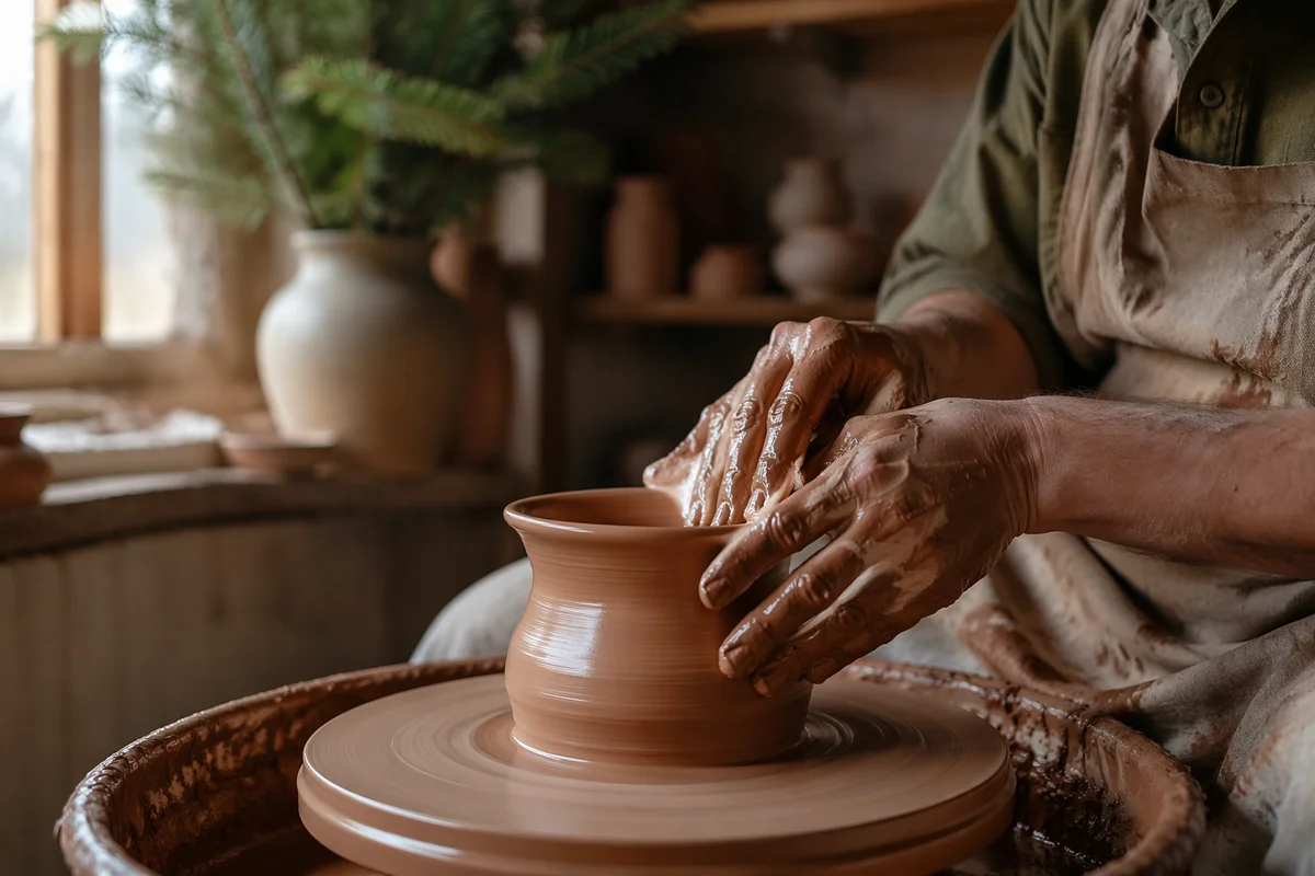 Potter Hands Shaping Clay in Morning Light