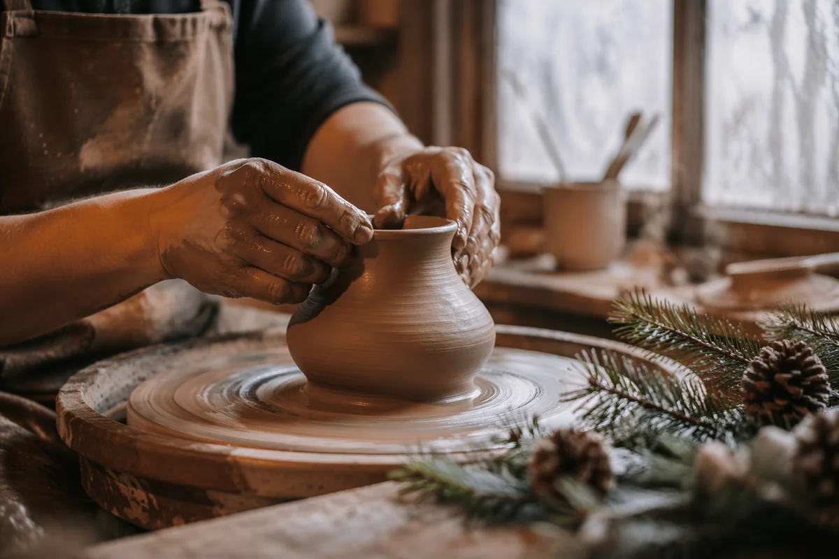 Potter Hands Shaping Clay with Evergreen Hope