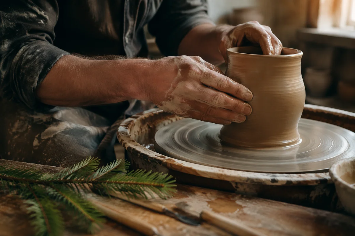 Potter Hands Shaping Clay with Evergreen Hope