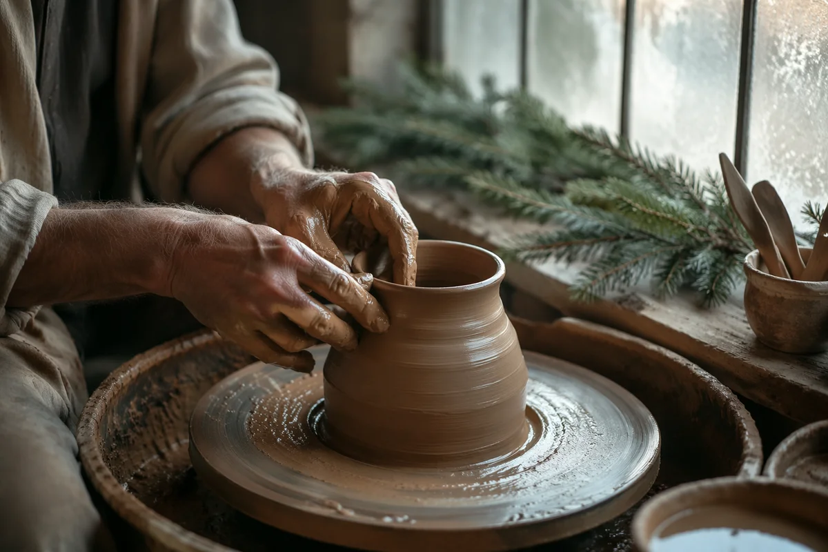 Potter Hands Shaping Clay with Evergreen Hope