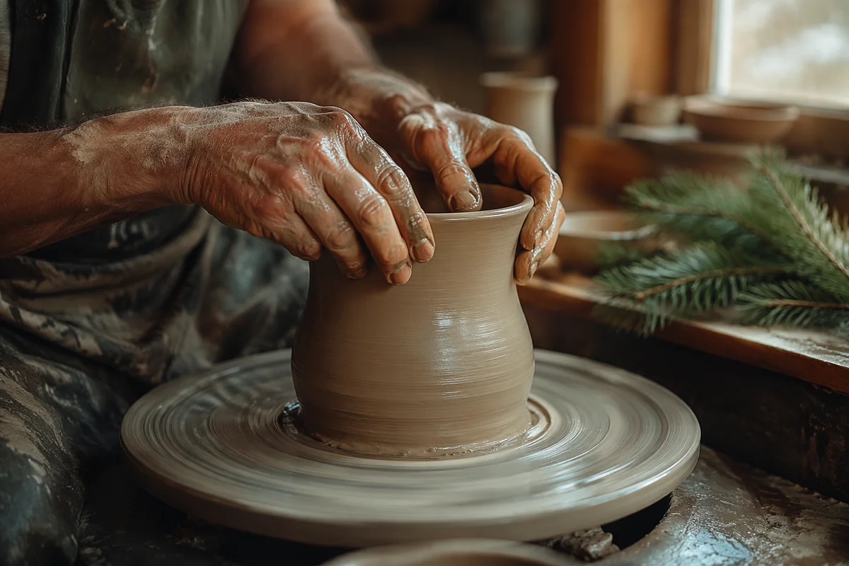 Potter Hands Shaping Clay with Evergreen Hope