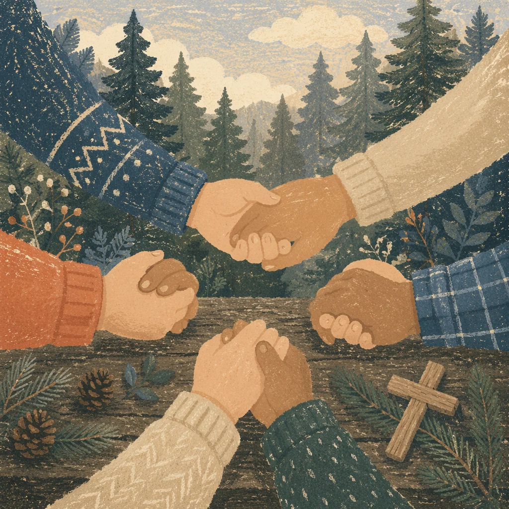 Joined Hands Prayer Circle in Evergreen Forest