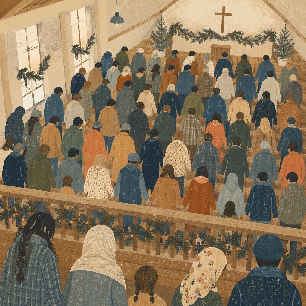 Overhead Chapel Prayer Group with Joined Hands