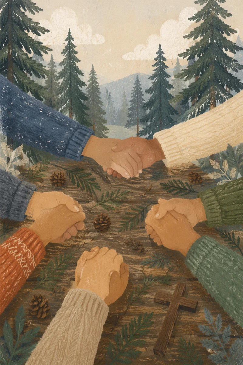 Prayer Hands Circle in Evergreen Forest