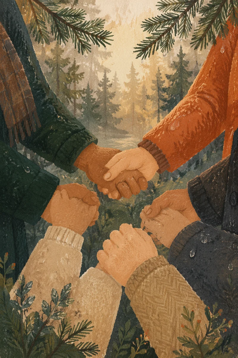 Prayer Group Hands in Evergreen Grove