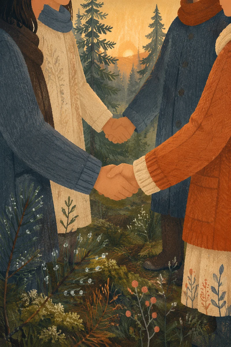Prayer Group Holding Hands in Evergreen Grove