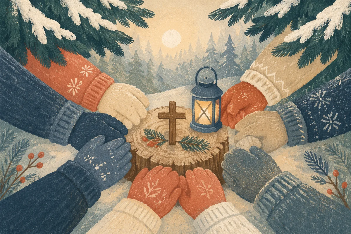 Evergreen Prayer Circle with Wooden Cross
