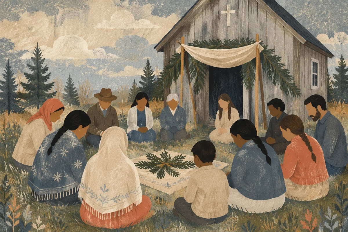 Evergreen Prayer Circle in Rural Churchyard