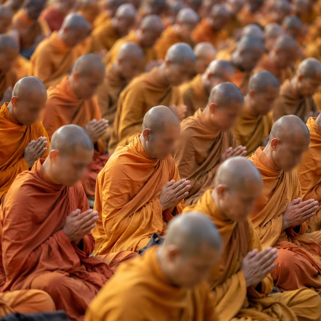 Prayer Group Hands Joined in Golden Robes