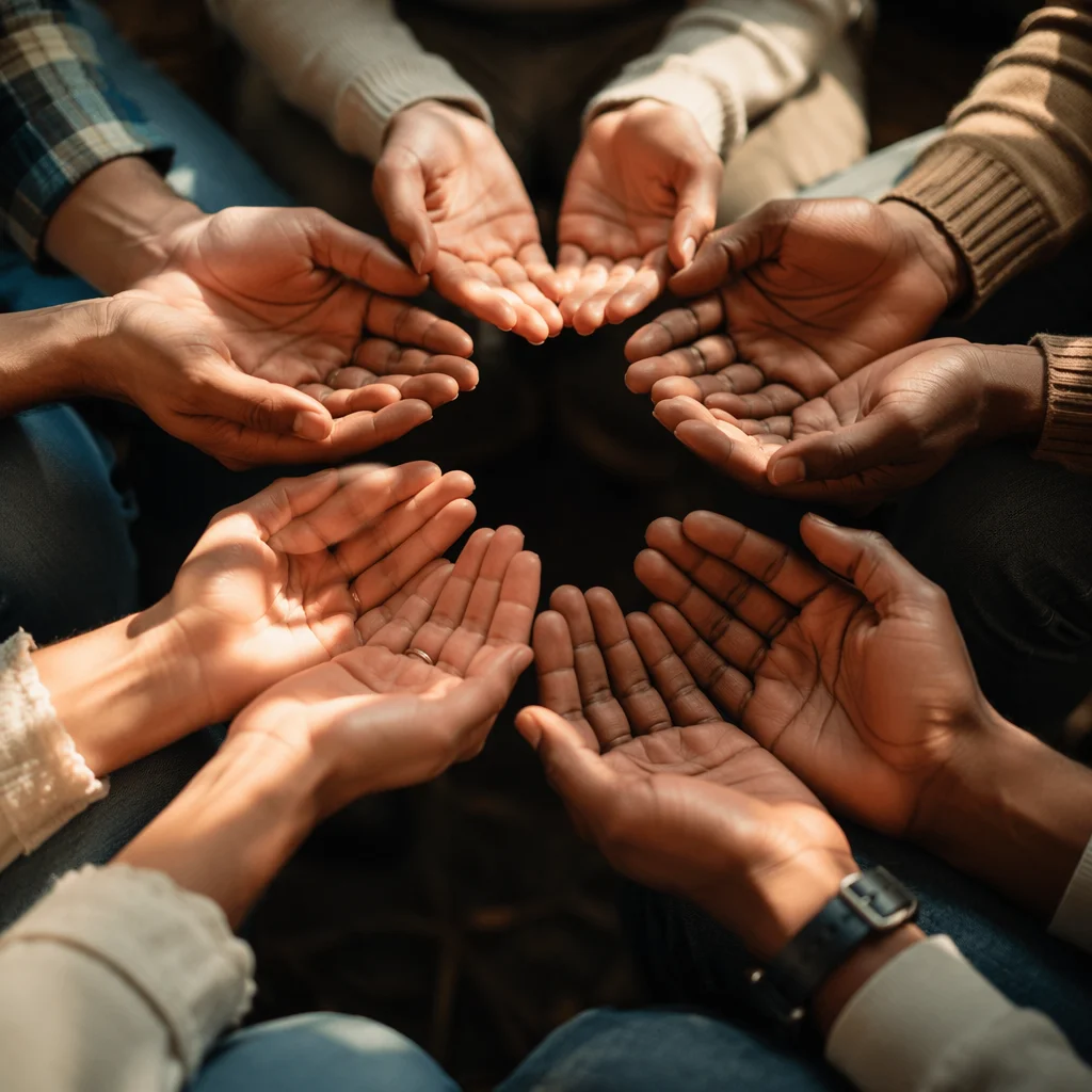 Prayer Circle Hands in Quiet Unity