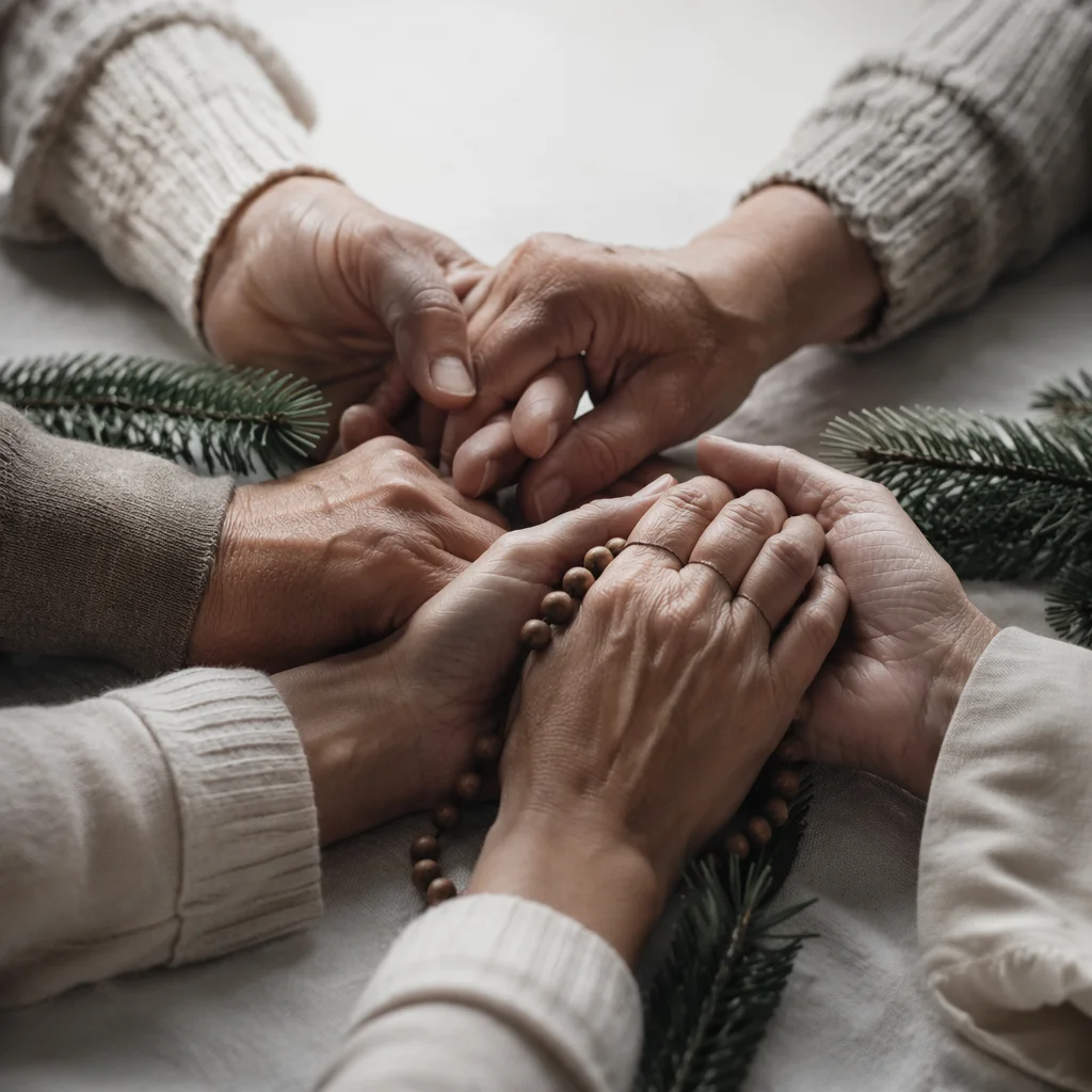 Prayer Circle Hands with Evergreen Beads