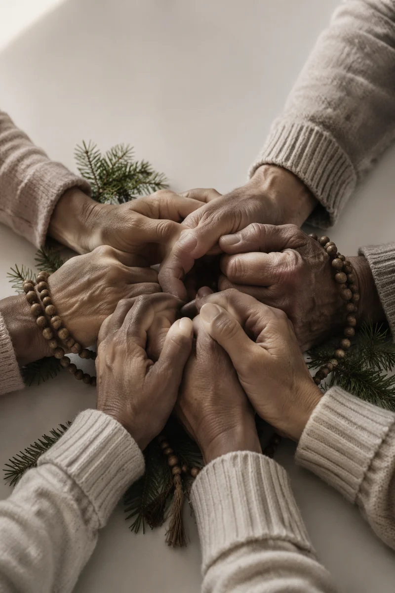 Evergreen Prayer Circle Hands with Beads