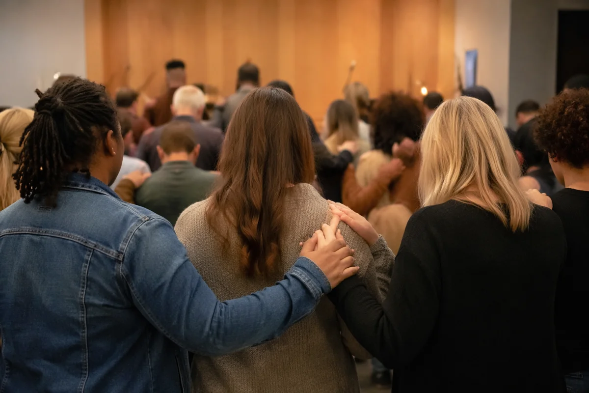 Diverse Prayer Group Holding Hands Together