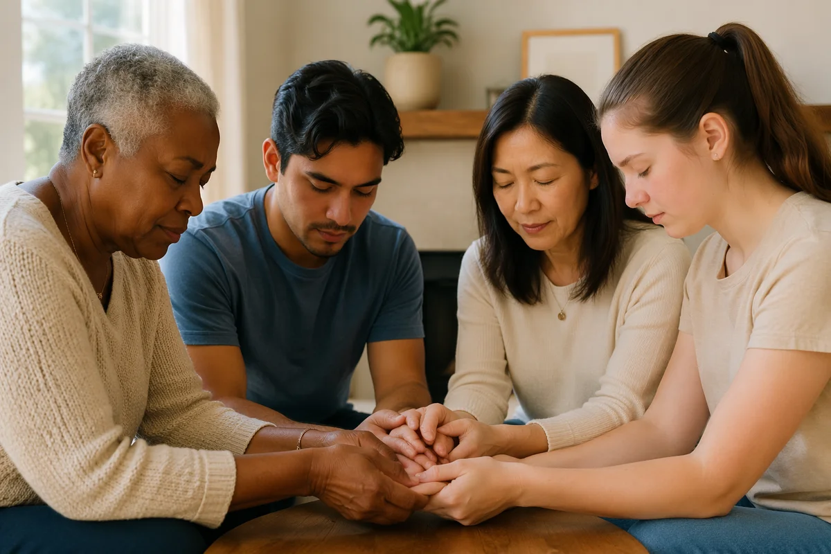 Small Prayer Circle in Bright Living Room