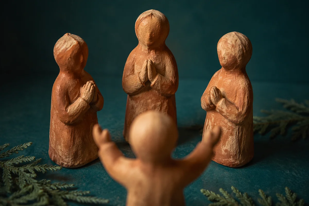 Terracotta Prayer Circle with Evergreen Sprigs
