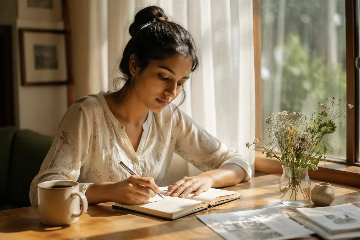 Young Woman Writing by Morning Window