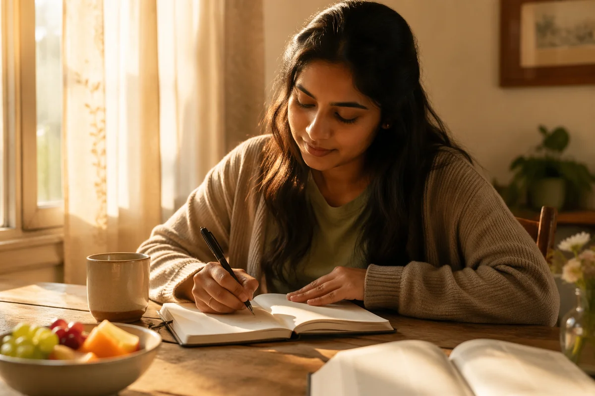 Woman Writing Journal by Morning Window