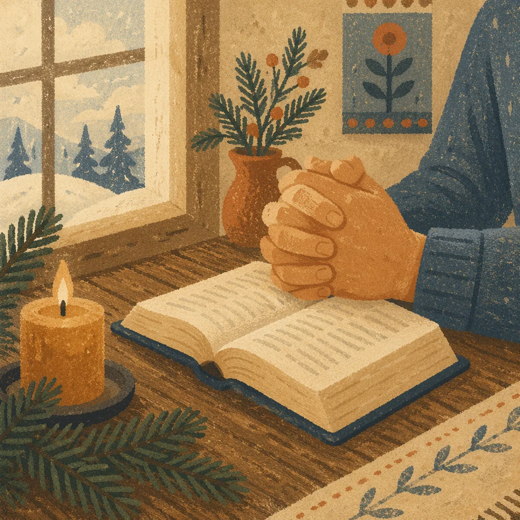 Praying Hands Beside Open Bible