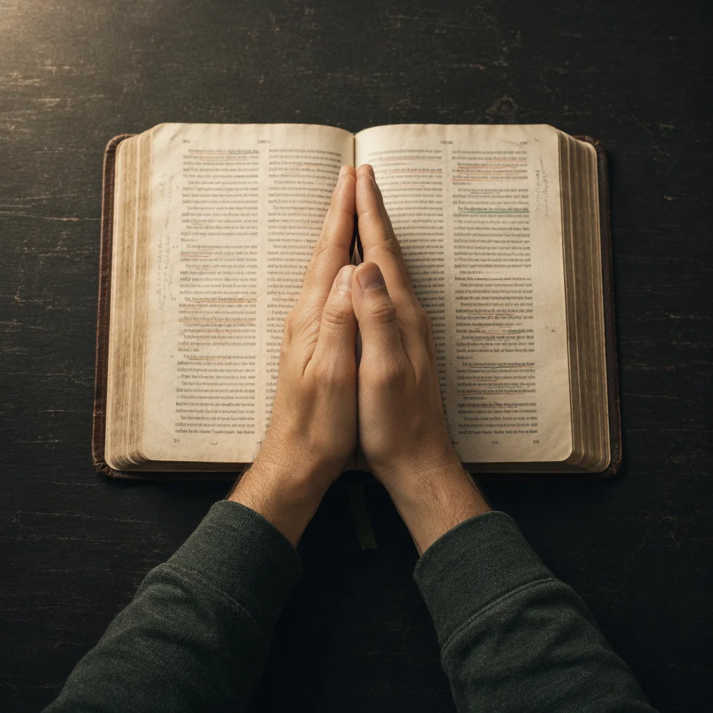 Praying Hands Over Open Bible