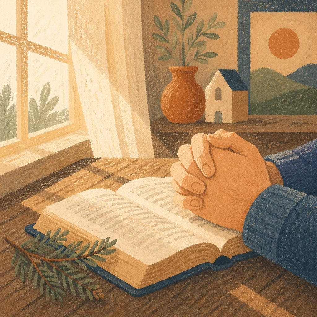 Praying Hands Beside Open Bible