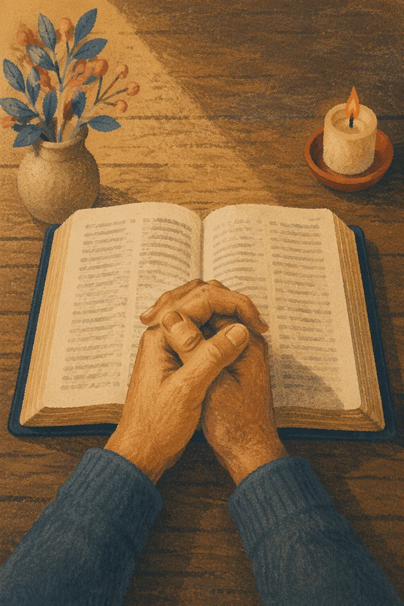 Praying Hands Over Open Bible