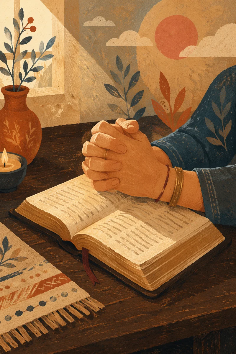 Praying Hands Resting on Open Bible