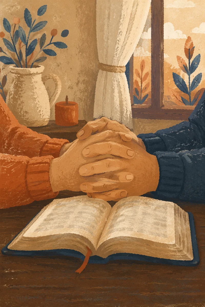 Praying Hands Over Open Bible