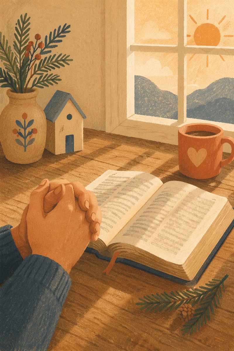 Praying Hands Beside Open Bible