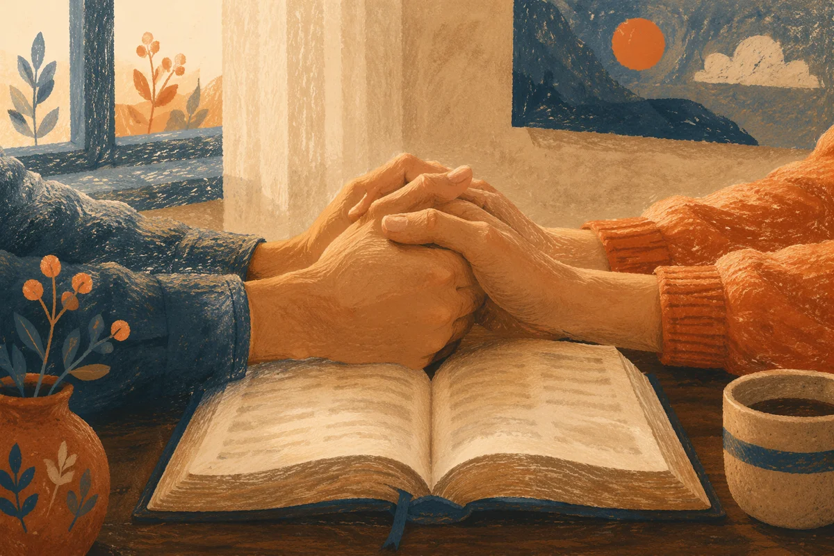 Praying Hands Over Open Bible