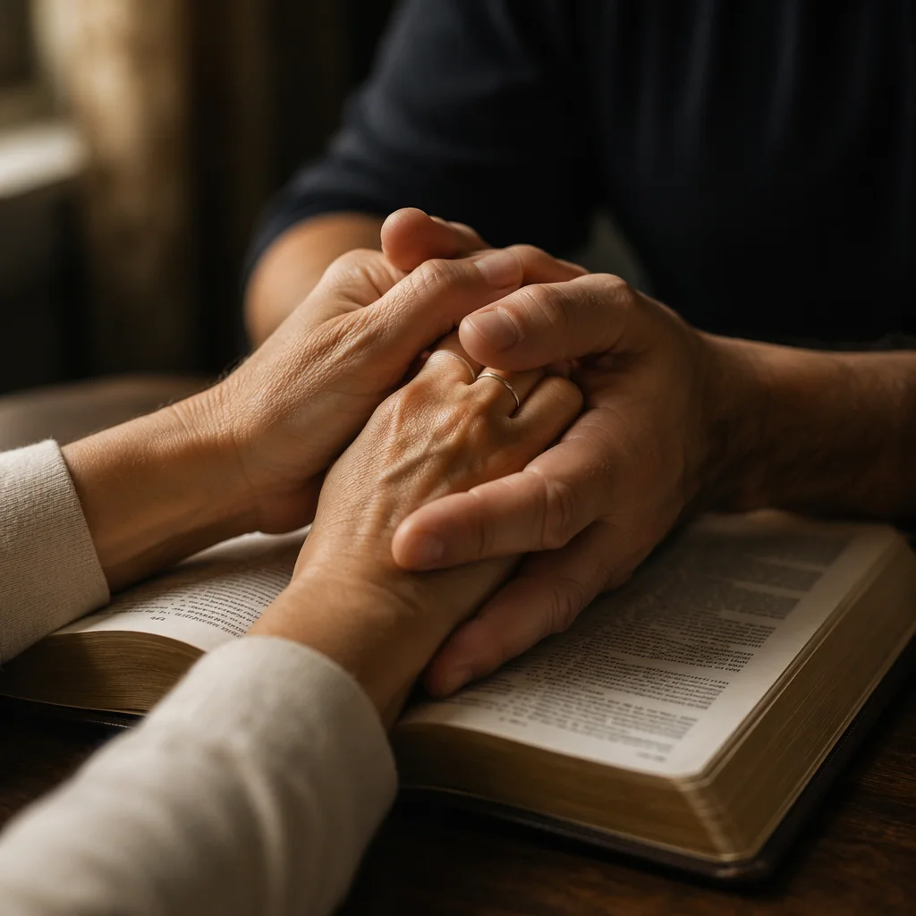 Praying Hands Over Open Bible