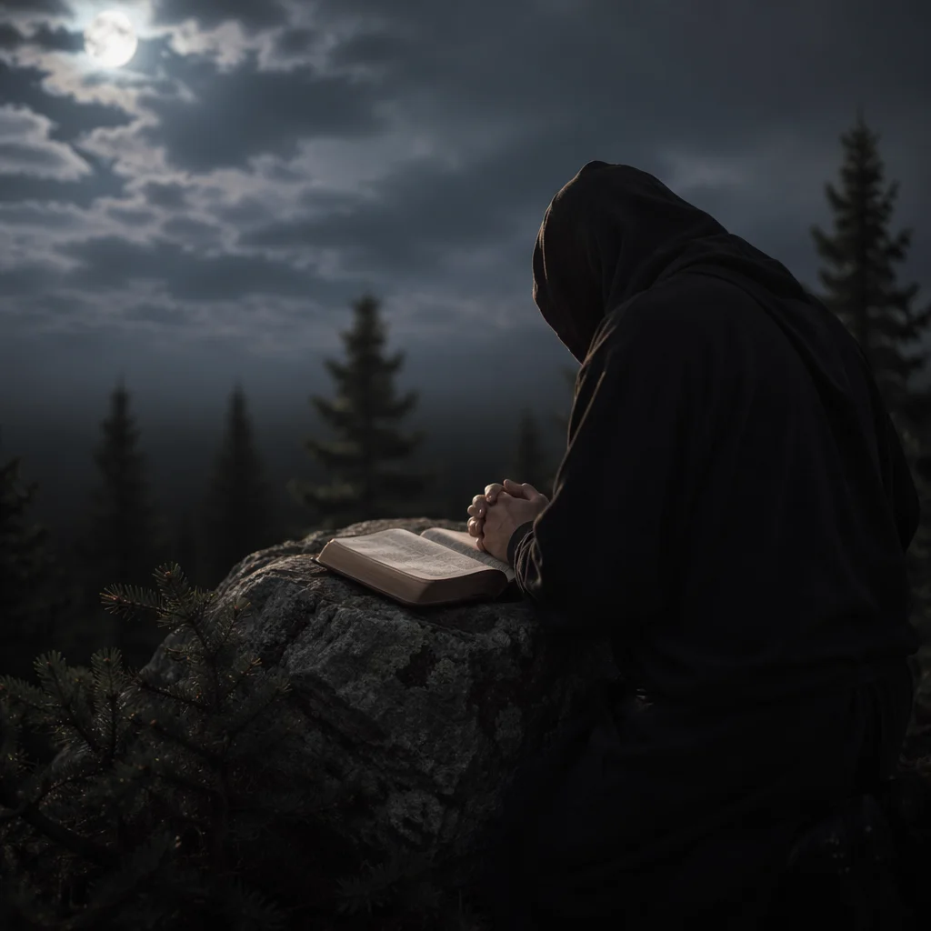 Moonlit Prayer Hands on Open Bible