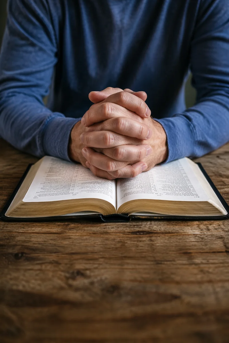 Praying Hands Resting on Open Bible