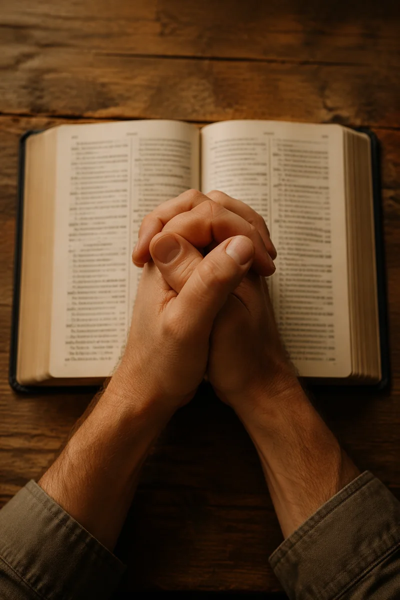 Praying Hands Over Open Bible