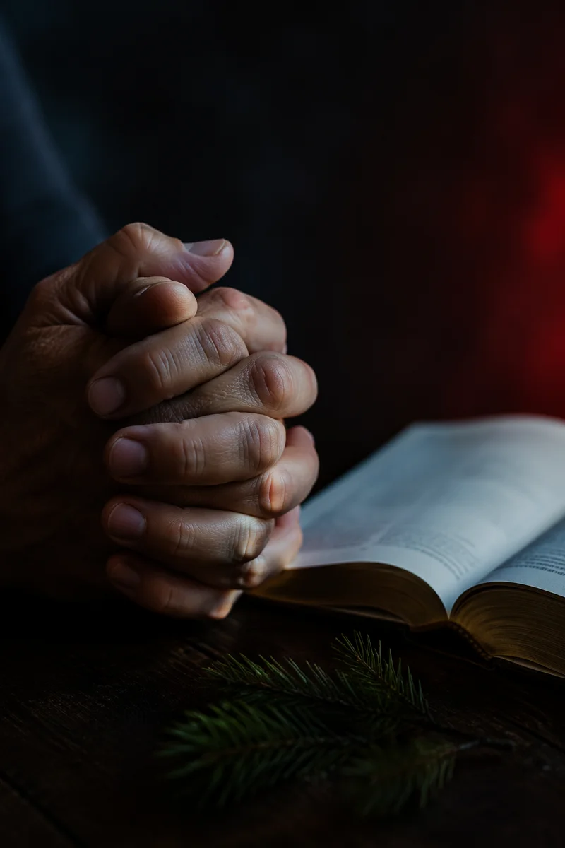 Praying Hands Beside Open Bible