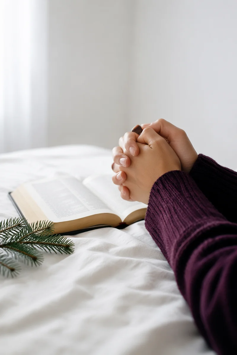 Praying Hands Beside Open Bible