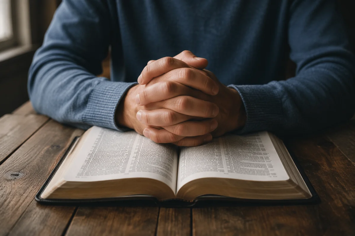 Praying Hands Resting on Open Bible