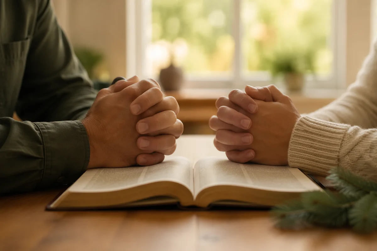 Praying Hands Over Open Bible