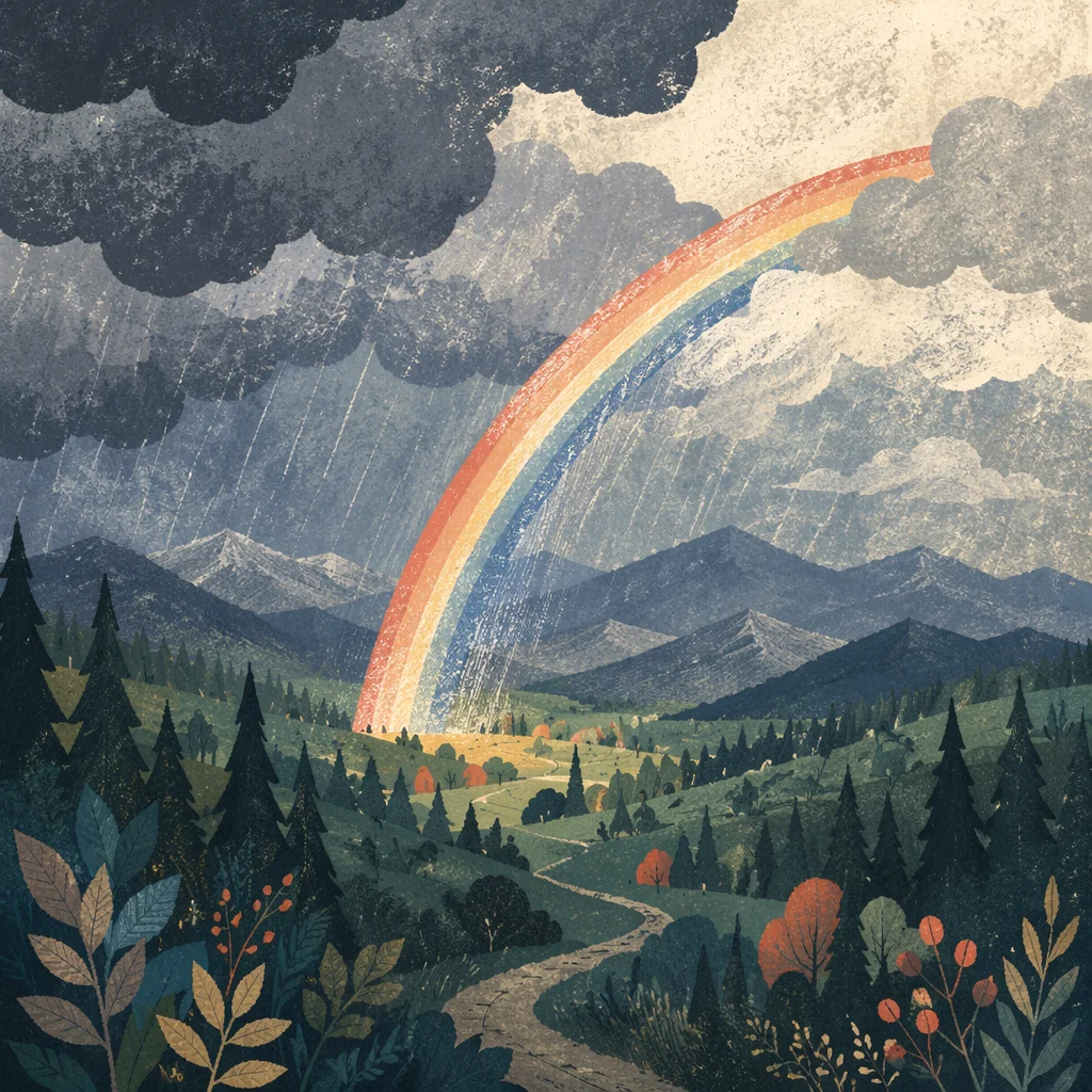 Rainbow Over Stormy Evergreen Valley