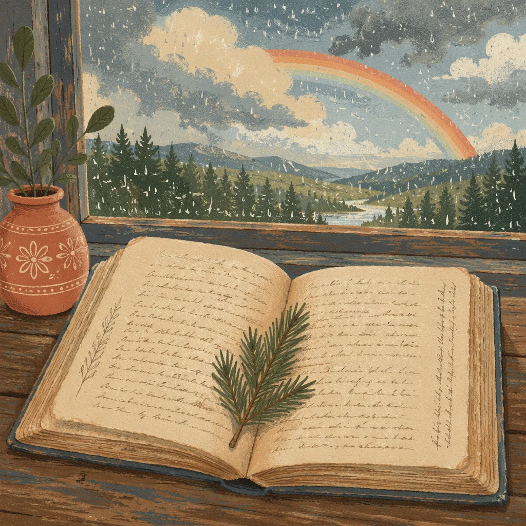 Open Vintage Journal by Rainy Window