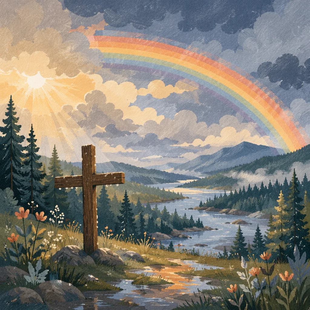 Rainbow Over Evergreen Valley Cross
