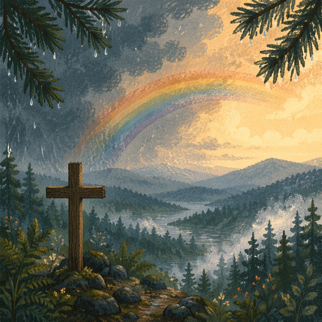 Rainbow Over Storm Washed Evergreen Valley