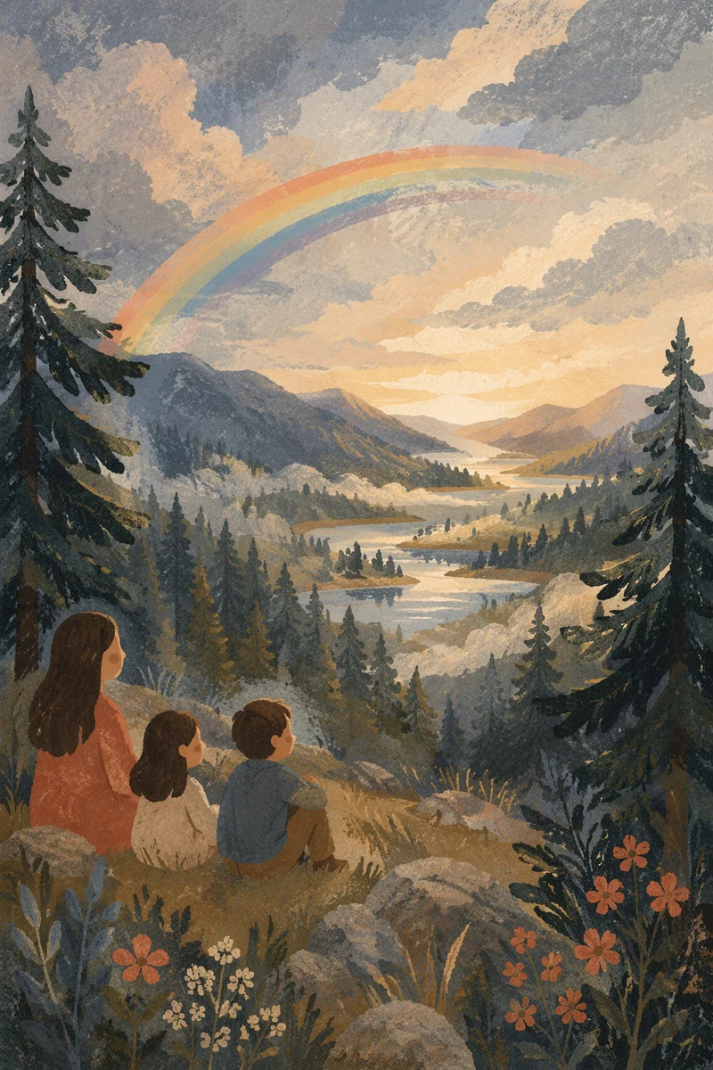 Rainbow Over Peaceful Evergreen Valley