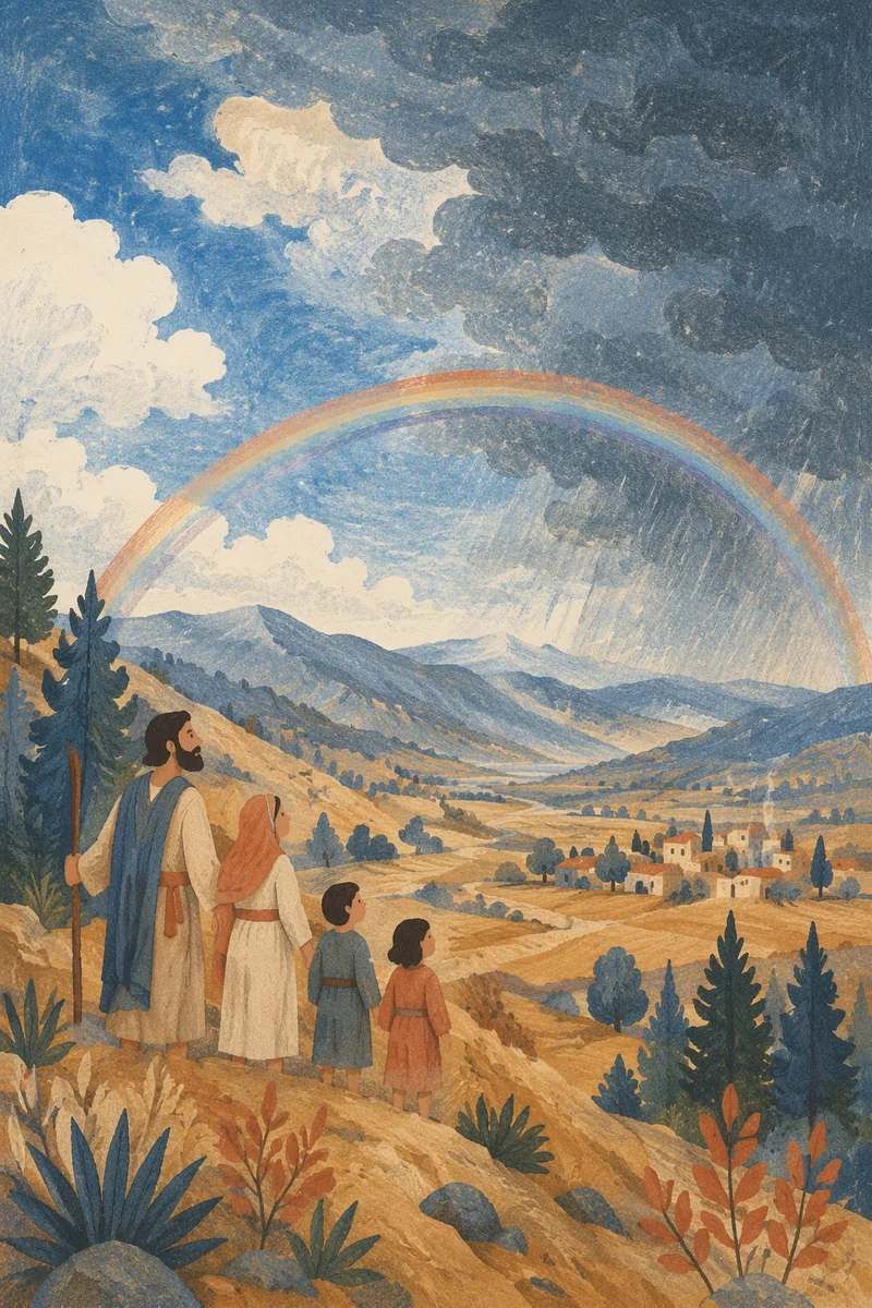 Rainbow Over Evergreen Valley After Storm