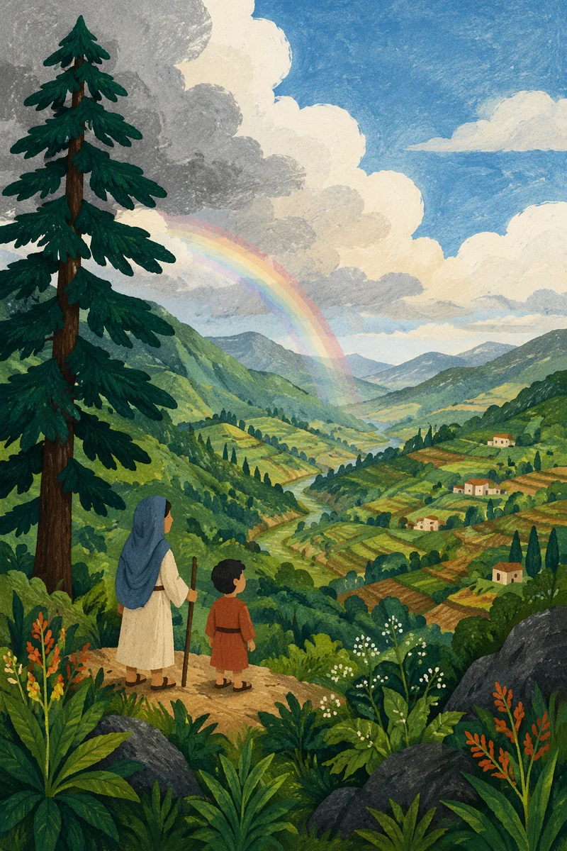 Rainbow Over Evergreen Valley After Storm